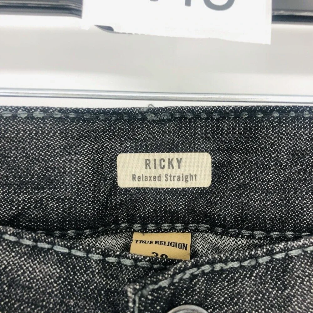 True Religion Men's Black Denim Cotton HighRise Ricky Relaxed Straight Jeans 38